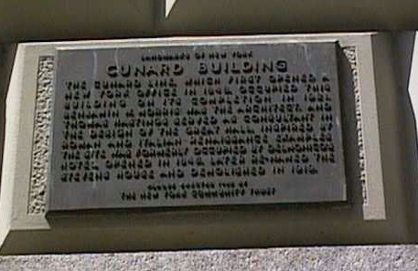 Plaque on Cunard Building